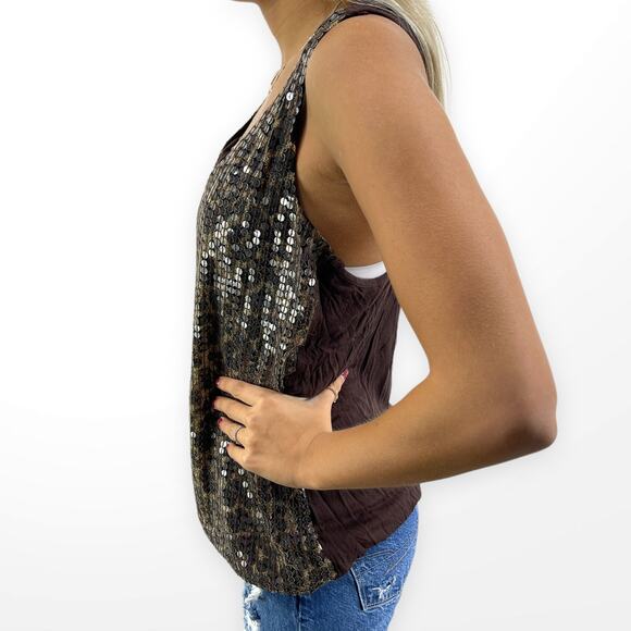 00s MATTY M Vintage Brown Sequin Cheetah Print Scoop Neck Tank - Picture 3 of 7